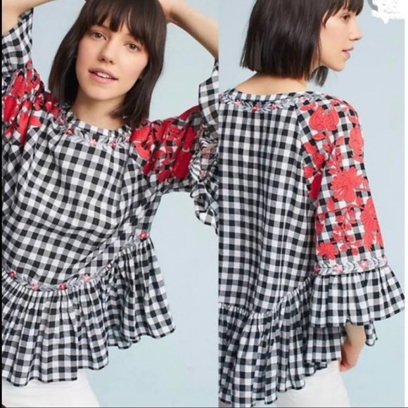 Anthropologie Tops - ANTHROPOLOGIE PANKAJ & NIDHI Gingham Peplum Top